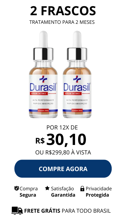 Imagem mostrando dois frascos de Durasil com valor de R$ 299,80 ou 12x de R$ 30,10